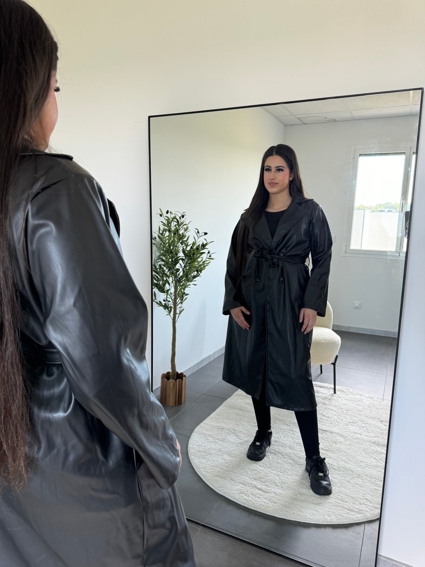 Trench noir simili cuir