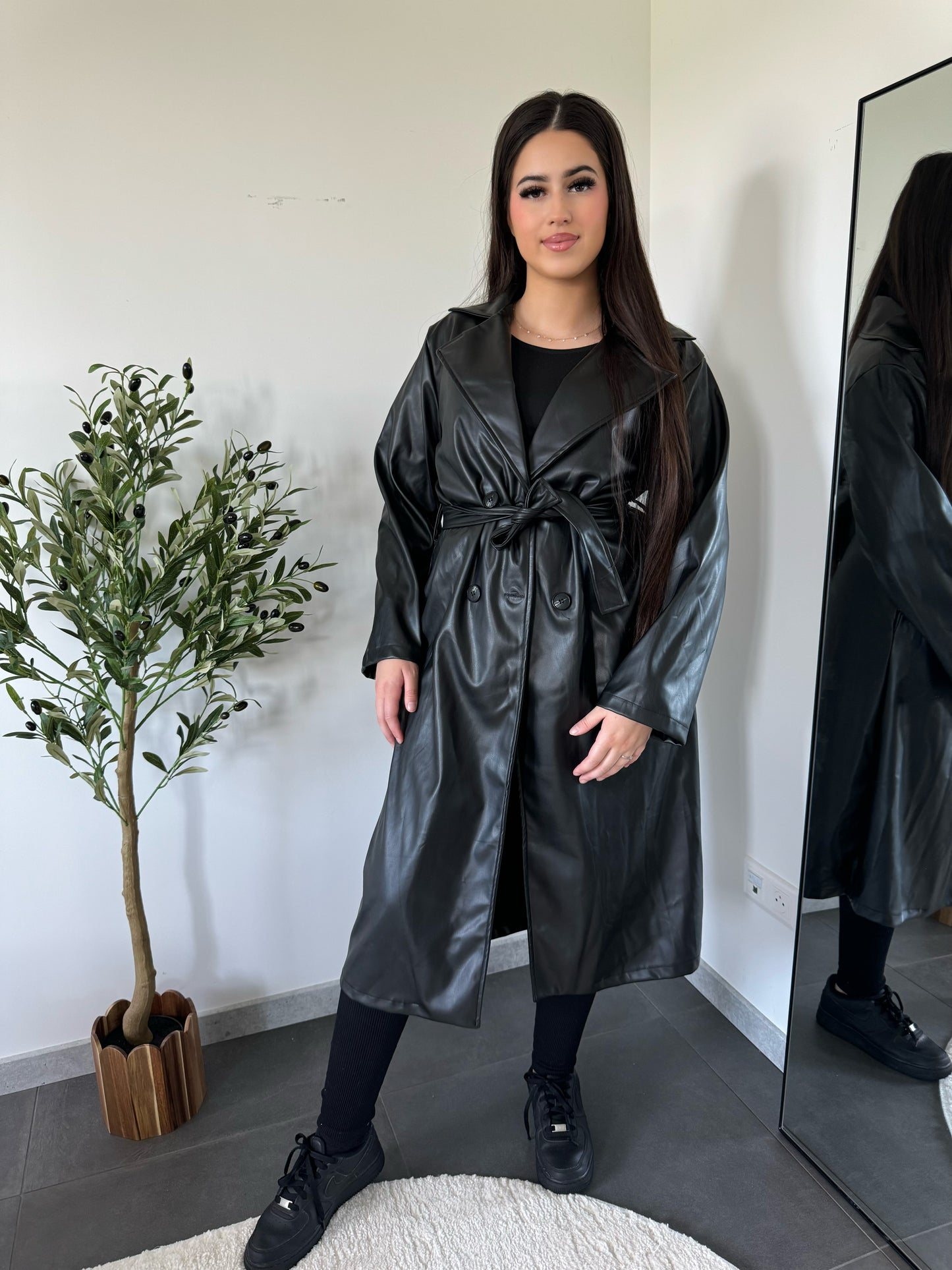Trench noir simili cuir