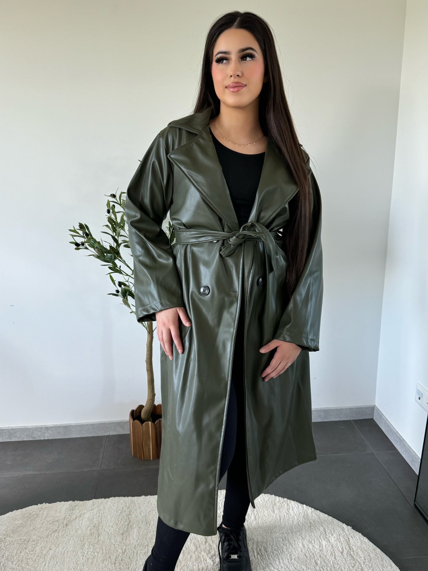 Trench kaki simili cuir