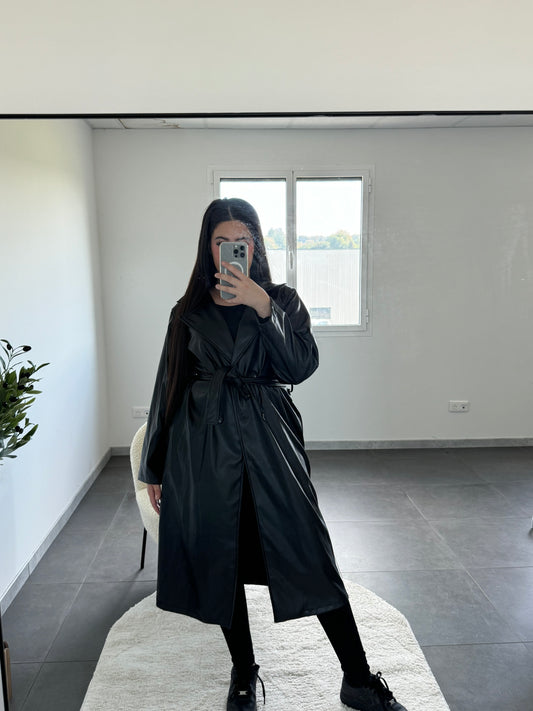 Trench noir simili cuir