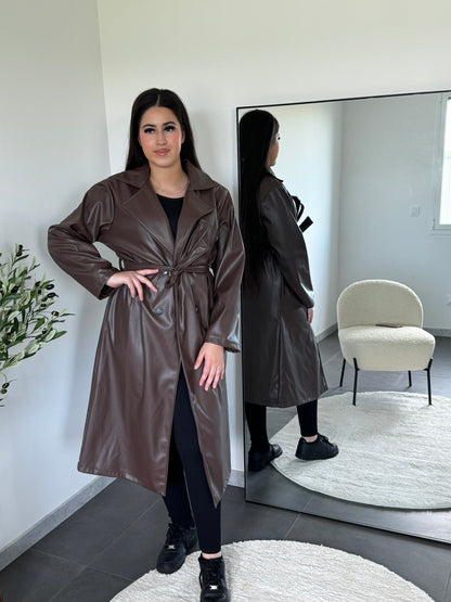 Trench marron simili cuir