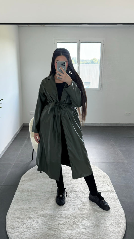 Trench kaki simili cuir