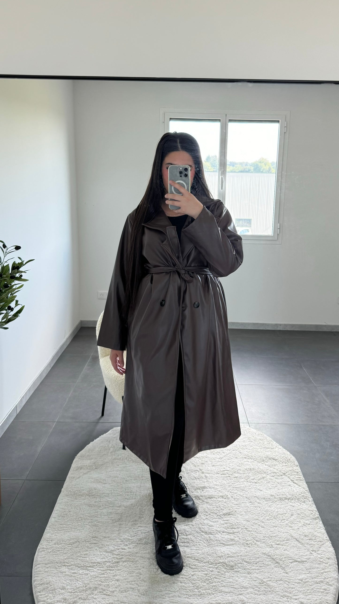 Trench marron simili cuir