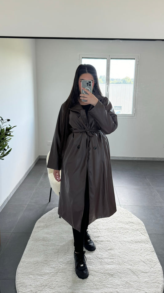 Trench marron simili cuir