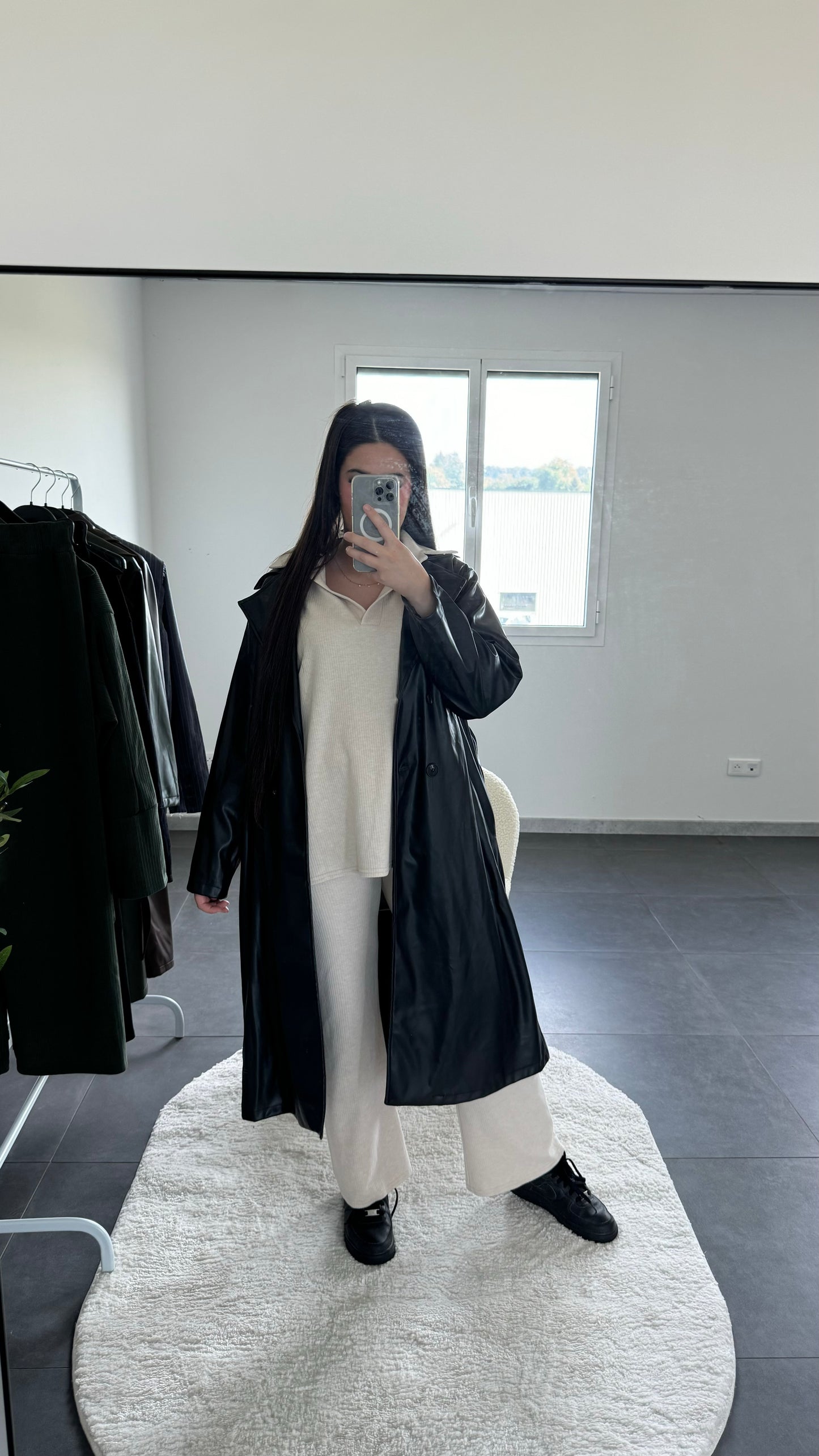 Trench noir simili cuir