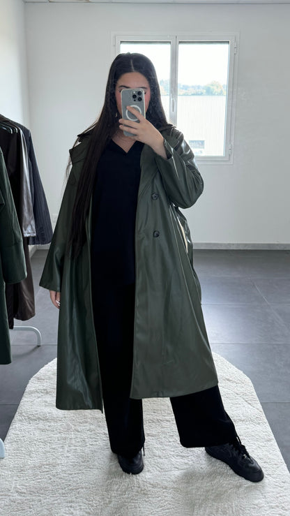 Trench kaki simili cuir