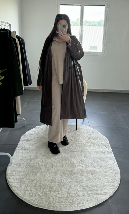 Trench marron simili cuir